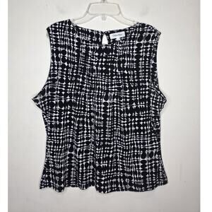 Calvin Klein black white abstract design sleeveless blouse - large
